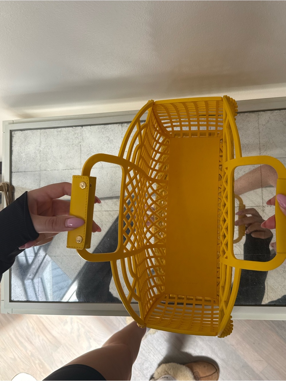 Fendi Bright Yellow Lattice Tote with Logo Medallion - Picture 6 of 7